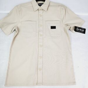 Dogg Supply By Snoop Dogg Woven Work Shirt Collard Beige Pocket Short Sleeve